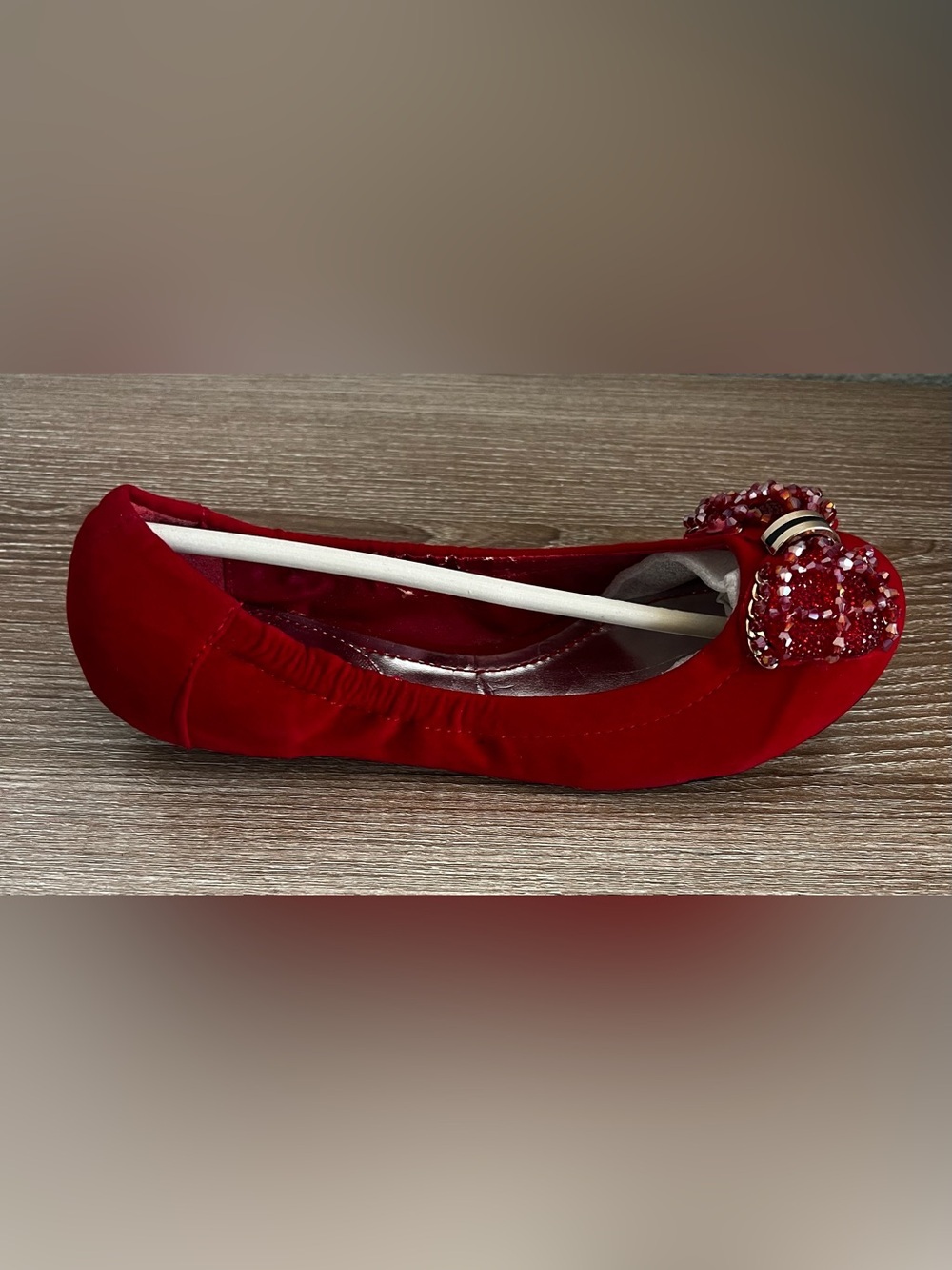 Girls Red Sparkle Ballet Flat with Decorative Heart
